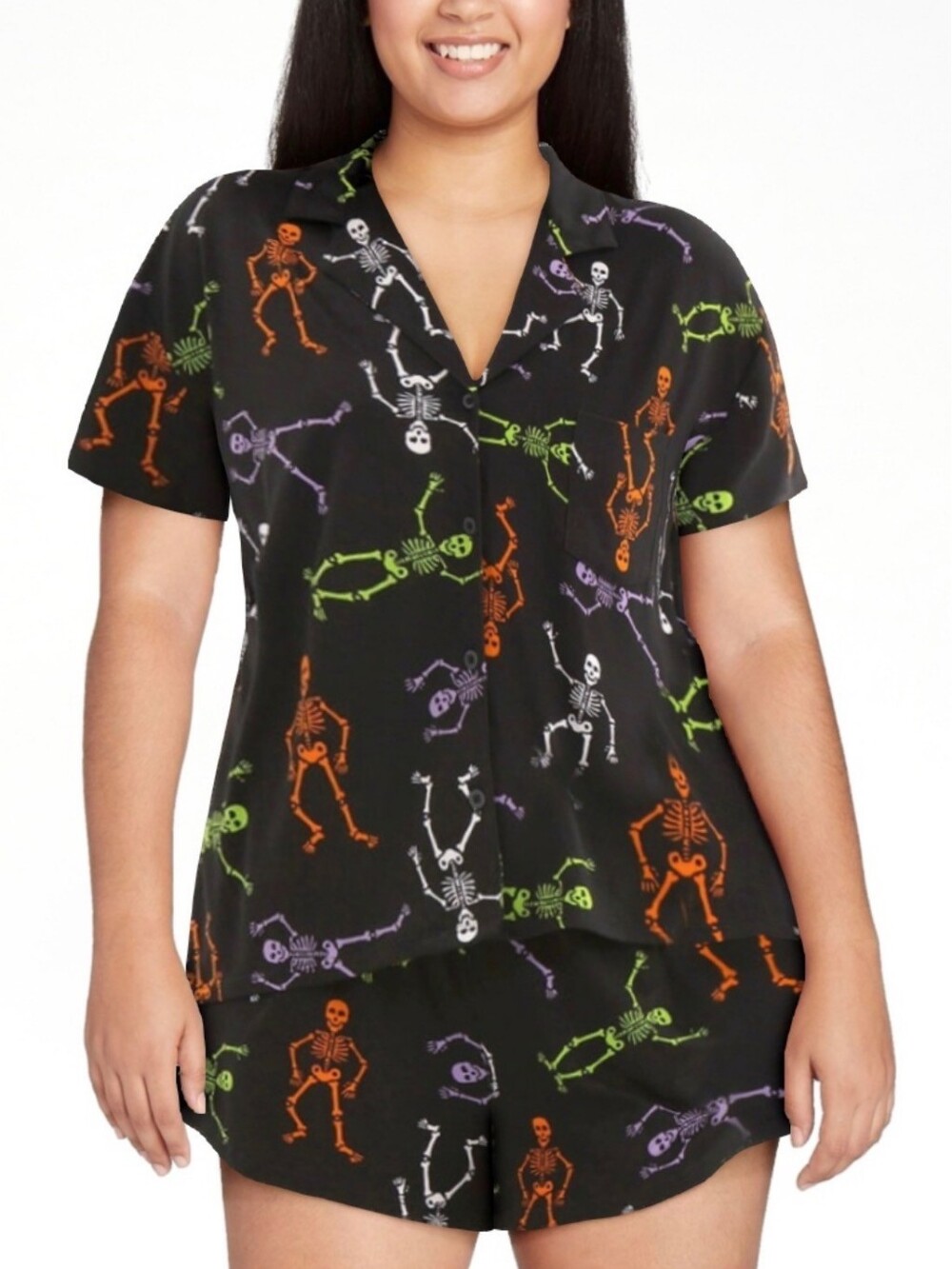 Halloween Printed Notched Top and Shorts Pajama Set,
